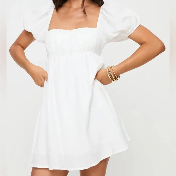 Princess Polly Let's Dance Babydoll Minidress in White at Nordstrom, Size 6